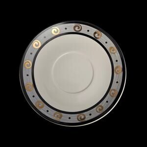 California Pantry Classic Ceramics Saucer Gold Scroll Gray Rim Plate